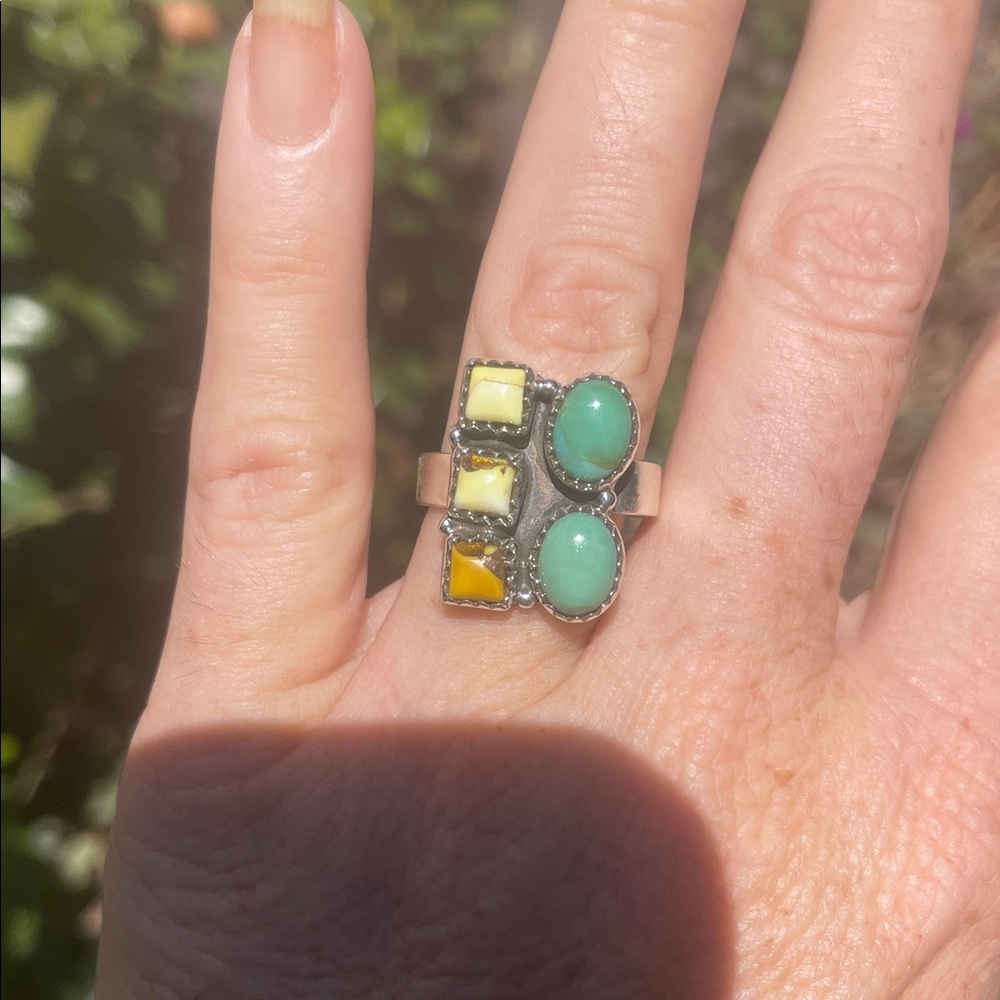 Native American style Kingman Turquoise and Golden Dalilah 925 Silver Ring!💥